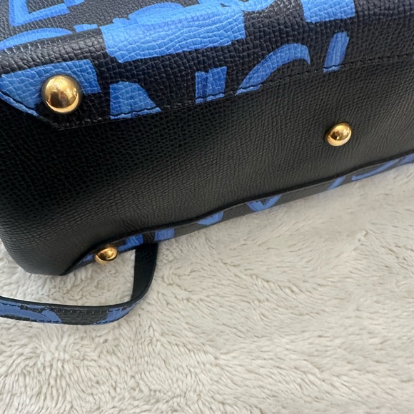 Burberry Black/Blue Leather Medium Graffiti Banner Tote - Picture 10 of 13
